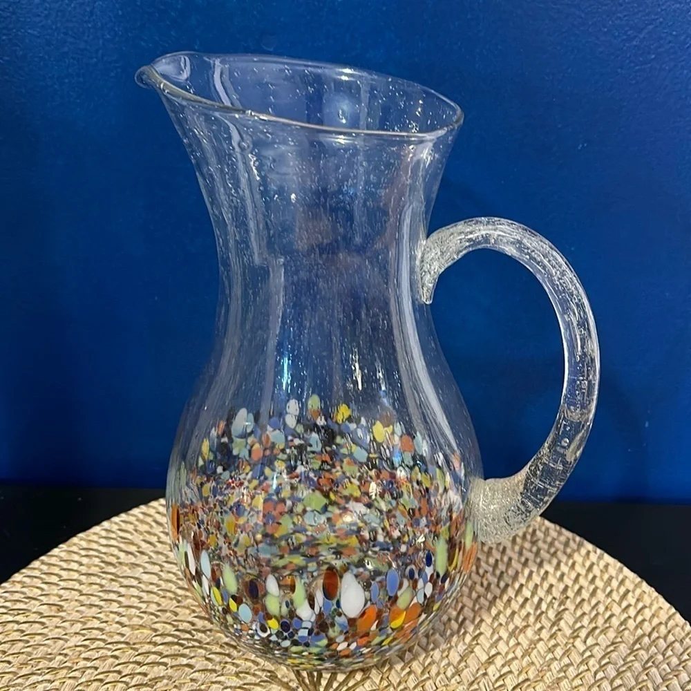 Home Studio Baja Confetti Hand Blown Glass WATER LEMONADE MARGARITA Pitcher